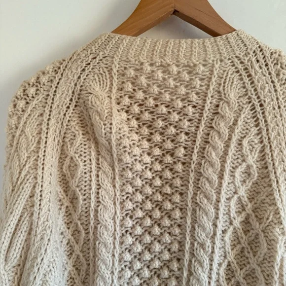 Ireland Cream Hand Knit Wool Cardigan Size M - Picture 7 of 8